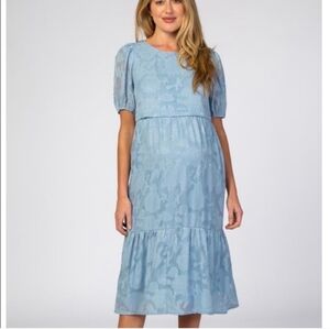 Pologram Tiered Dress In Dusty Blue Color Floral NWT Sz 2xl Nursing Friendly